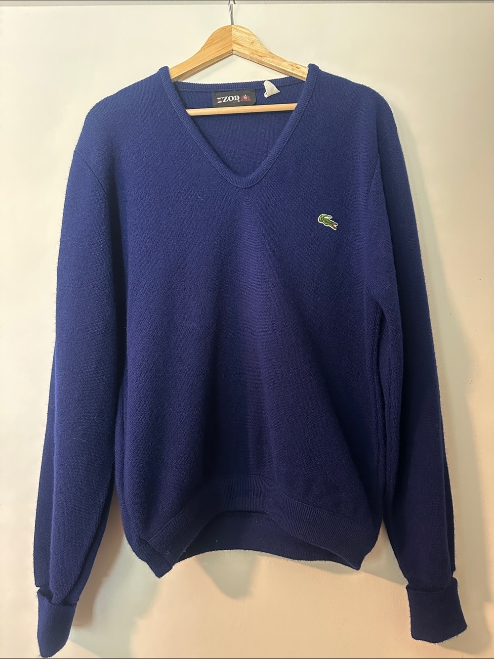 Vintage Izod Lacoste Blue V-Neck Sweater with Crocodile Patch